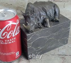 Original Rhinoceros With / Bronze Horn Sculpture Art Deco Style