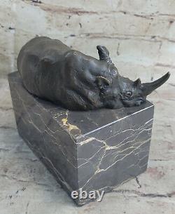 Original Rhinoceros With / Bronze Horn Sculpture Art Deco Style