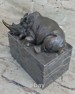 Original Rhinoceros With / Bronze Horn Sculpture Art Deco Style