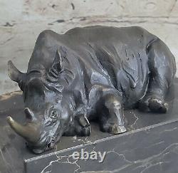 Original Rhinoceros With / Bronze Horn Sculpture Art Deco Style