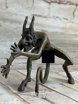 Original Signed Devil Chair Angel Satyre Bronze Sculpture Deco Figure Art