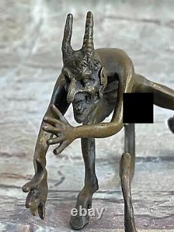 Original Signed Devil Chair Angel Satyre Bronze Sculpture Deco Figure Art