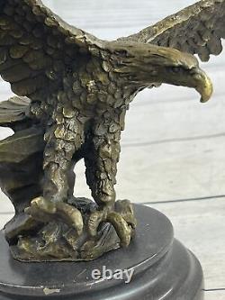 Original Signed Vienna Bronze Eagle Sculpture Austrian Art Deco Marble Figurine
