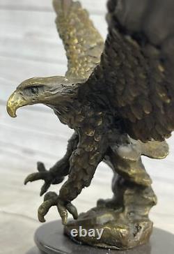 Original Signed Vienna Bronze Eagle Sculpture Austrian Art Deco Marble Figurine