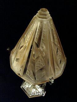 P. Maynadier And Muller Lamp Art Deco Bronze Nickeled - Pressed Glass Shell 1930