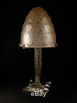 P. Maynadier Great Lamp Art Deco Bronze Nickel & Glass Pressed Obus 1930