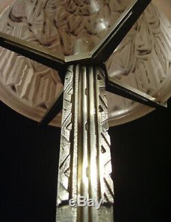 P. Maynadier Great Lamp Art Deco Bronze Nickel & Glass Pressed Obus 1930