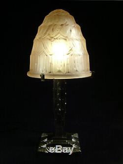 P. Maynadier Great Lamp Art Deco Bronze Nickel & Glass Pressed Obus 1930