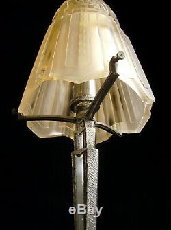 P. Maynadier Lamp Art Deco Bronze And Nickel Obus Pressed Glass 1930