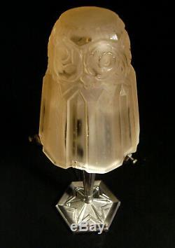 P. Maynadier Lamp Art Deco Bronze And Nickel Obus Pressed Glass 1930