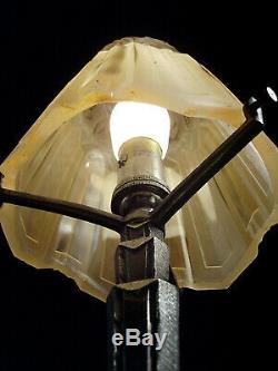 P. Maynadier Lamp Art Deco Bronze And Nickel Obus Pressed Glass 1930