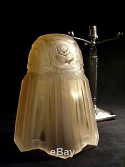 P. Maynadier Lamp Art Deco Bronze And Nickel Obus Pressed Glass 1930