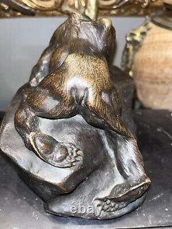 PAILLET Charles (1871-1937) Bronze Animalier Art Deco, Bear and Rabbit. Signed