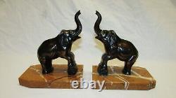 PAIR OF BRONZE PATINA REGULATED ELEPHANT BOOK ENDS ART DECO ANCIENT