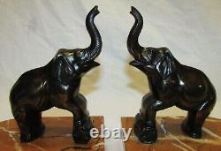 PAIR OF BRONZE PATINA REGULATED ELEPHANT BOOK ENDS ART DECO ANCIENT