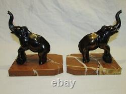 PAIR OF BRONZE PATINA REGULATED ELEPHANT BOOK ENDS ART DECO ANCIENT