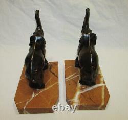 PAIR OF BRONZE PATINA REGULATED ELEPHANT BOOK ENDS ART DECO ANCIENT