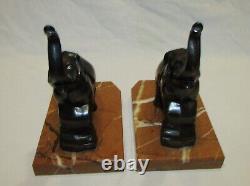 PAIR OF BRONZE PATINA REGULATED ELEPHANT BOOK ENDS ART DECO ANCIENT