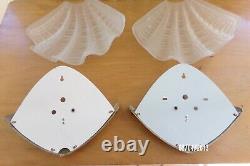 Pair Applique Antique Shell Art Deco Style 1970 Glass And Vintage Bronze