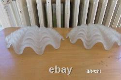 Pair Applique Antique Shell Art Deco Style 1970 Glass And Vintage Bronze