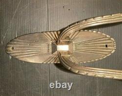 Pair Appliques Double Art Deco Bronze Nickeled Glass Frosted Era Leleu Dufrene