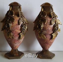 Pair Cassolettes Marble And Bronze Art Deco