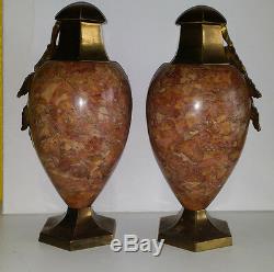 Pair Cassolettes Marble And Bronze Art Deco