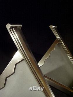 Pair Dappliques Modernist Art Deco Bronze Nickel Plate Glass & Shortbread