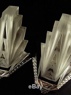 Pair Dappliques Petitot Modernist Art Deco Chrome And Bronze Pressed Glass