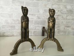 Pair Of Andirons Bronze Art Deco 1930 Signs Anton Prinner Model Shaman