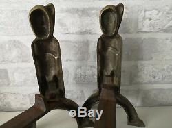 Pair Of Andirons Bronze Art Deco 1930 Signs Anton Prinner Model Shaman