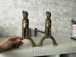 Pair Of Andirons Bronze Art Deco 1930 Signs Anton Prinner Model Shaman