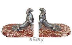 Pair Of Art Deco 1930 Bookends With Sea Lions By Frécourt