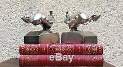 Pair Of Bookends With Silver Geese-bronzes Signed G. H. Laurent-art Deco