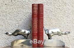 Pair Of Bookends With Silver Geese-bronzes Signed G. H. Laurent-art Deco
