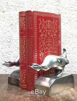 Pair Of Bookends With Silver Geese-bronzes Signed G. H. Laurent-art Deco