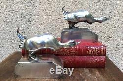 Pair Of Bookends With Silver Geese-bronzes Signed G. H. Laurent-art Deco