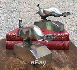 Pair Of Bookends With Silver Geese-bronzes Signed G. H. Laurent-art Deco