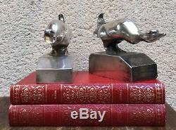 Pair Of Bookends With Silver Geese-bronzes Signed G. H. Laurent-art Deco