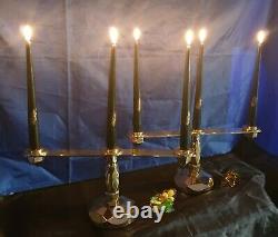 Pair Of Bougeoirs Or Chandelier Period Art-deco A 3 Bronze Candles Or Laiton