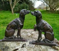 Pair Of Bronze Dog Sitting Chenet