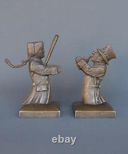 Pair Of Guignols, Serre Bronze Books, Mascot Car, Granger, Art Deco