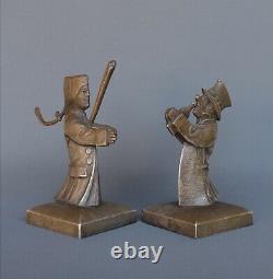 Pair Of Guignols, Serre Bronze Books, Mascot Car, Granger, Art Deco