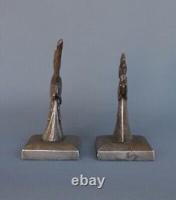 Pair Of Guignols, Serre Bronze Books, Mascot Car, Granger, Art Deco