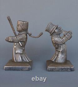 Pair Of Guignols, Serre Bronze Books, Mascot Car, Granger, Art Deco