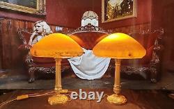 Pair Of Lamps Art Deco Art New Moulded Glass Signed Vianne (bronzelaiton)