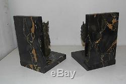 Pair Of Large Serres-books Antique Bronze. Signed René Papa. Early Twentieth