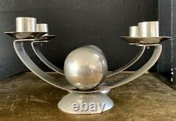 Pair Of Modernist Candlesticks Art Deco-bronze Nickel-style Bauhaus, Desny, Adnet