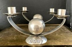 Pair Of Modernist Candlesticks Art Deco-bronze Nickel-style Bauhaus, Desny, Adnet