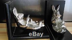 Pair Of Rabbit Reading Books In Silver Bronze